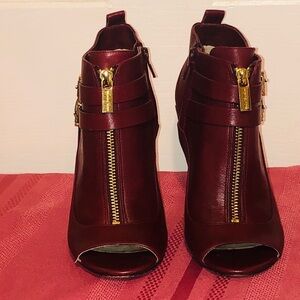 MICHAEL Michael Kors Burgundy Ankle Boots with Gold Zipper